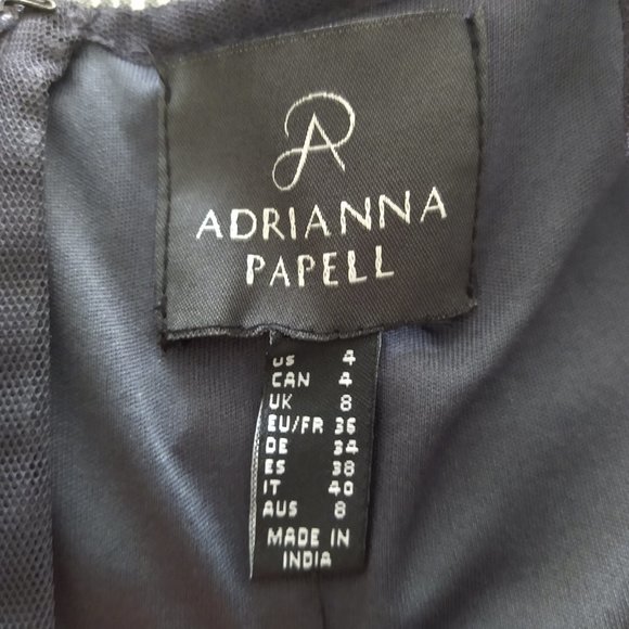 ADRIANNA PAPELL ART DECO BEADED BLOUSON GOWN GREY - Picture 2 of 5